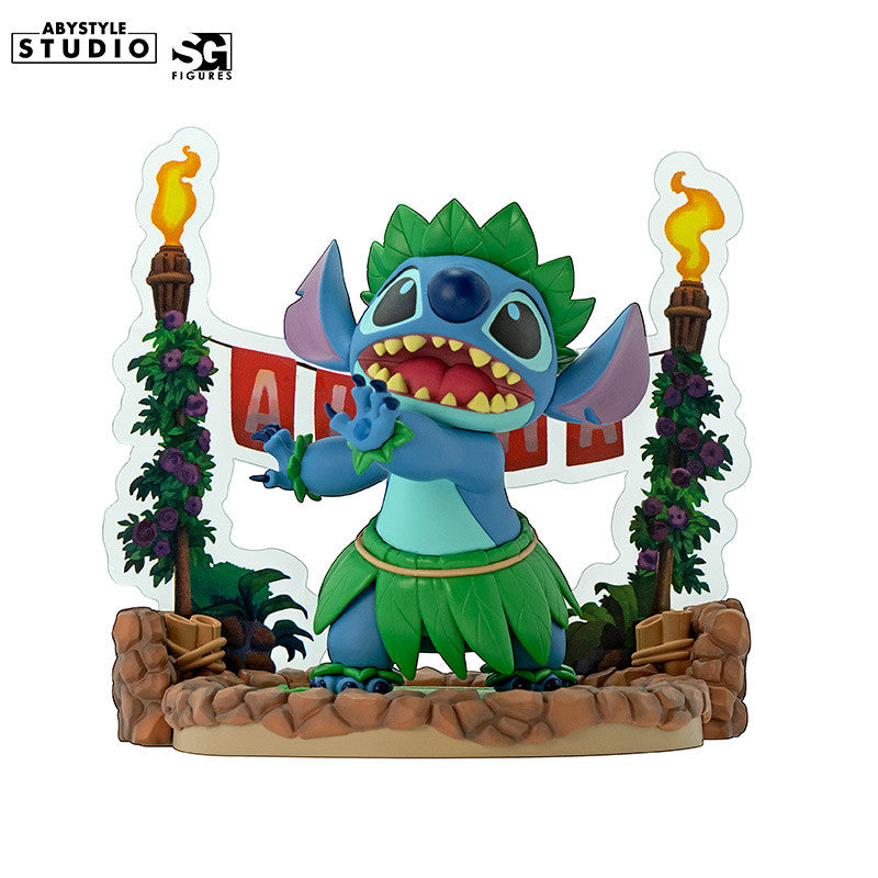 Disney Stitch Hula Dance Figur – Dreiviertelansicht vorne mit Aloha-Banner