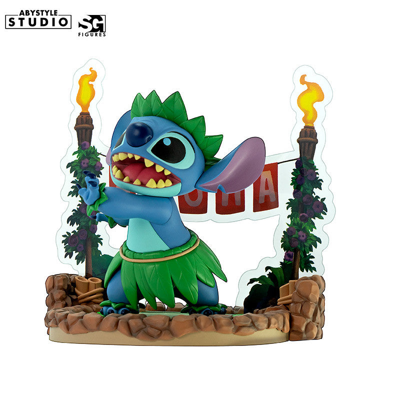 Disney Stitch Hula Dance Figur – Frontansicht mit Hula-Rock und tropischer Base