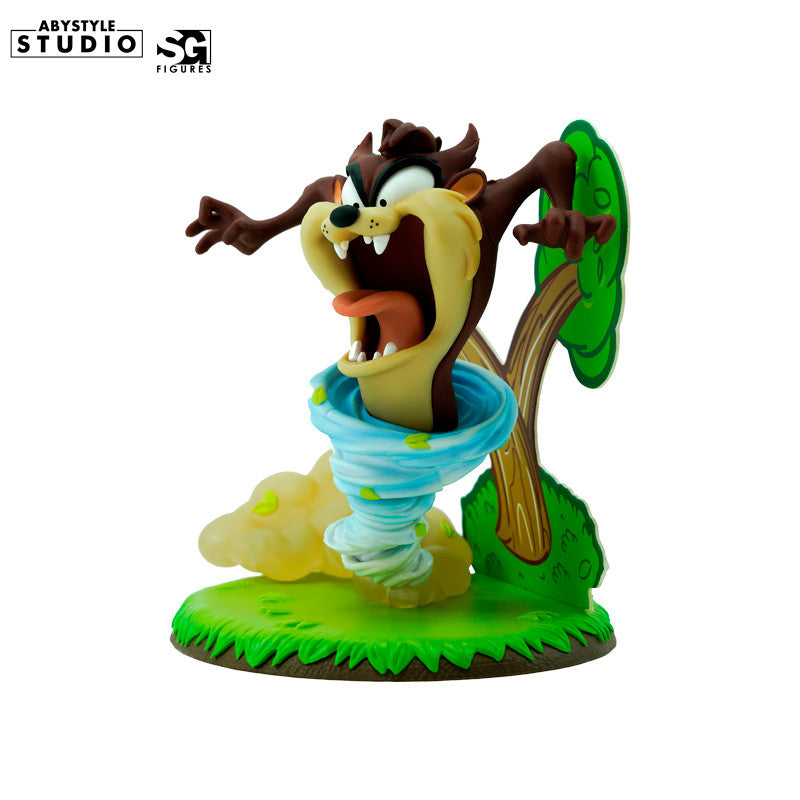 Taz Figur – Seitenansicht links mit Tornado-Wirbel und Dschungel-Baum-Base