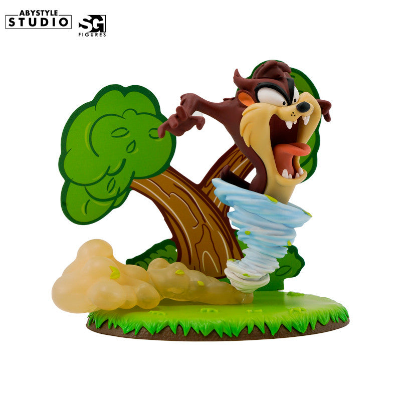 Taz Figur – Frontansicht mit Tornado-Wirbel und Dschungel-Baum-Base