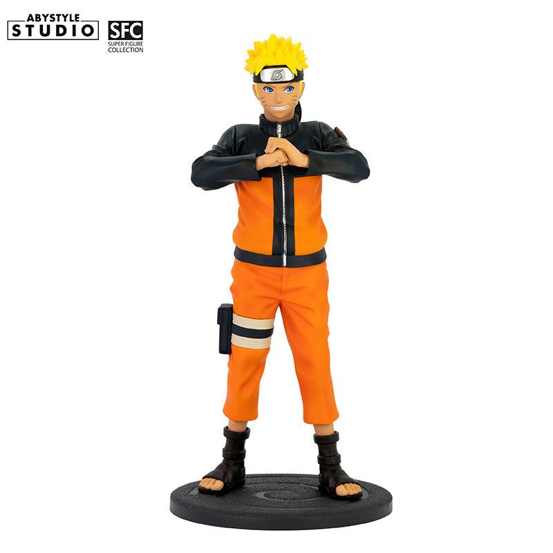 Naruto Shippuden Naruto Uzumaki Figur – Frontansicht mit Kunai und Konoha-Base