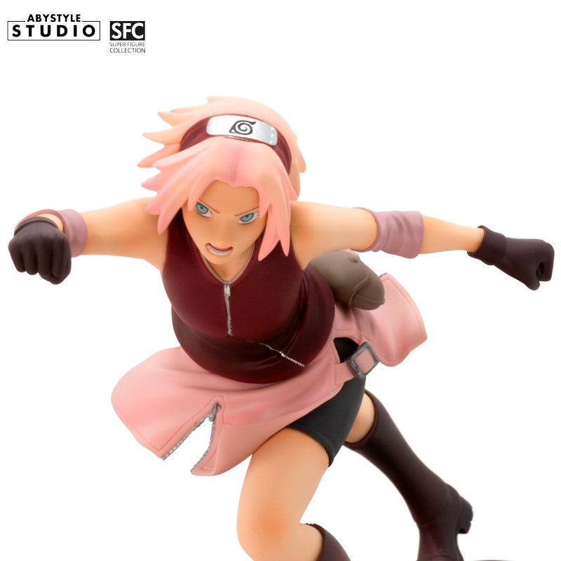 Sakura Haruno Figur – Frontansicht mit Kampfpose und Konoha-Basis